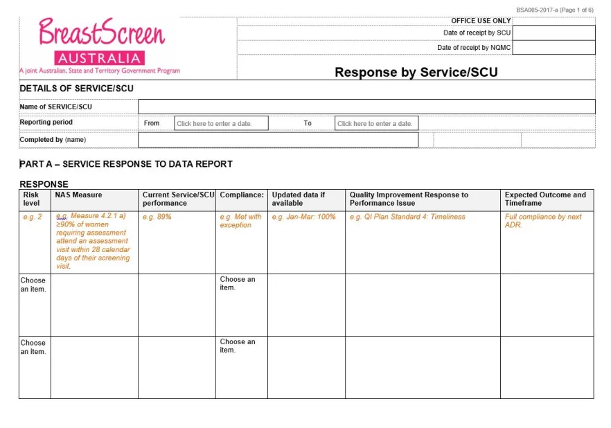 BreastScreen Australia – Response by Service/SCU