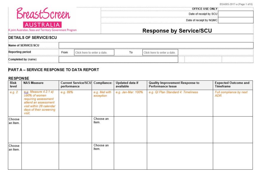 BreastScreen Australia – Response by Service/SCU