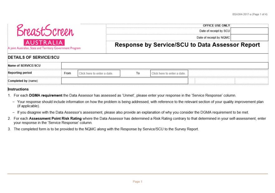 BreastScreen Australia – Response by Service/SCU to Data Assessor report
