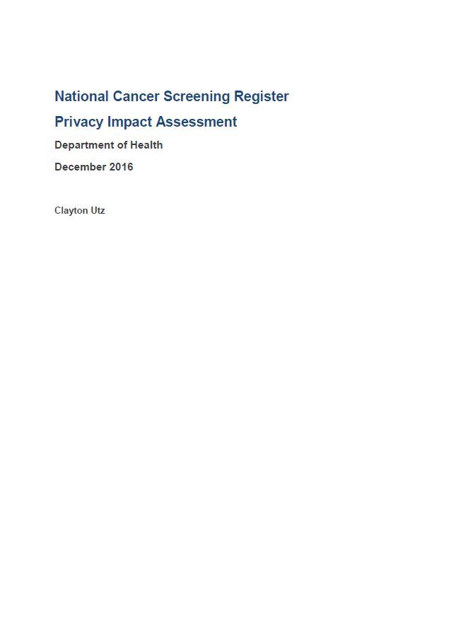 Cover image for the National Cancer Screening Register – privacy impact assessment