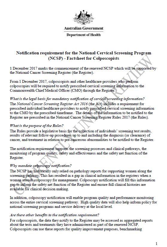 Cover image for National Cervical Screening Program – fact sheet for colposcopists.