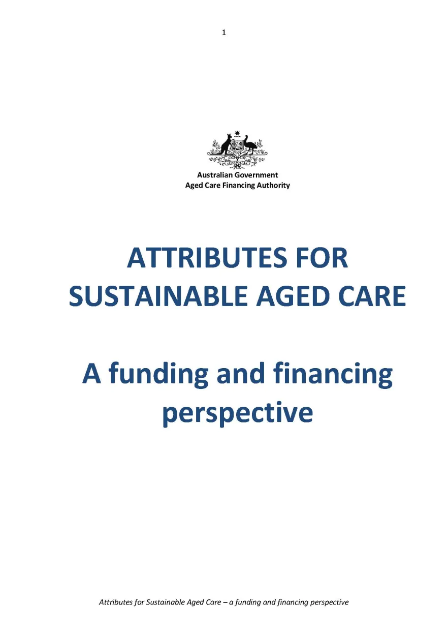 Cover image of the ACFA report on attributes for sustainable aged care
