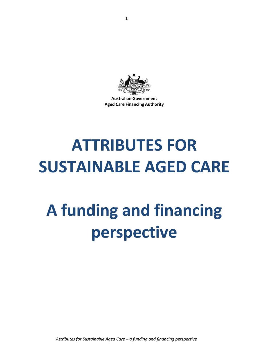 Cover image of the ACFA report on attributes for sustainable aged care