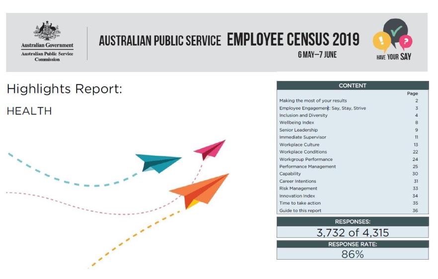 cover image of Australian Public Service employee census 2019 highlights report: health