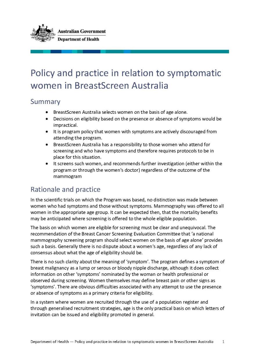 Cover image for Policy and practice in relation to symptomatic women