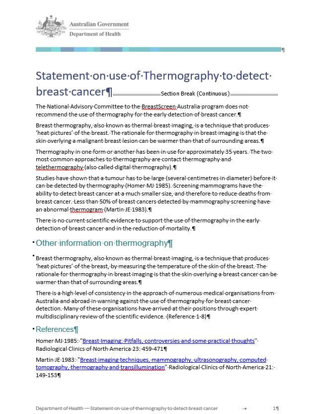 Cover image for Statement on use of thermography to detect breast cancer