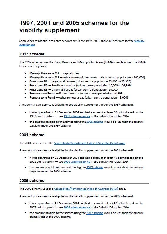 Image - 1997, 2001 and 2005 schemes for the viability supplement (residential aged care)