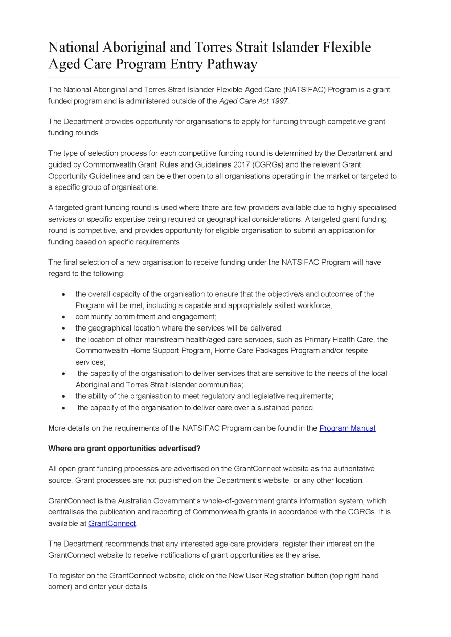National Aboriginal and Torres Strait Islander Flexible Aged Care Program Entry Pathway