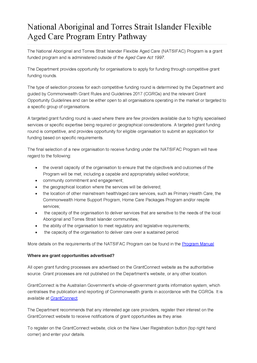 National Aboriginal and Torres Strait Islander Flexible Aged Care Program Entry Pathway