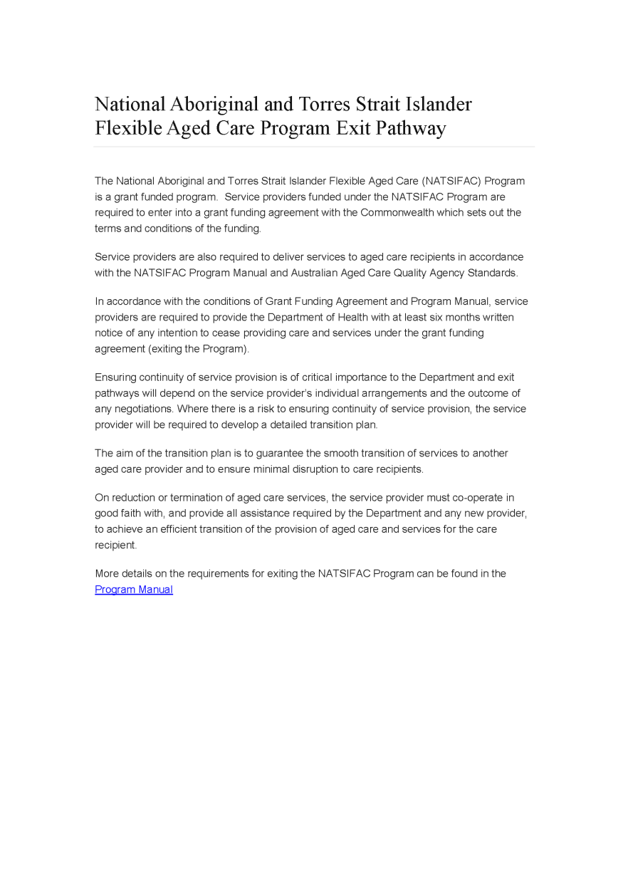 National Aboriginal and Torres Strait Islander Flexible Aged Care Program Exit Pathway