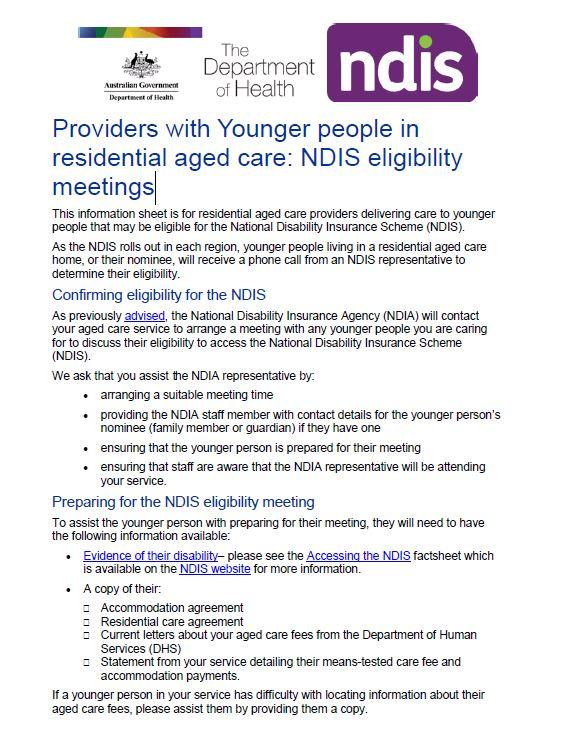 Image - Providers with younger people in residential aged care: NDIS eligibility meetings