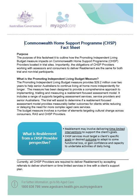 Cover image for Reablement CHSP fact sheet