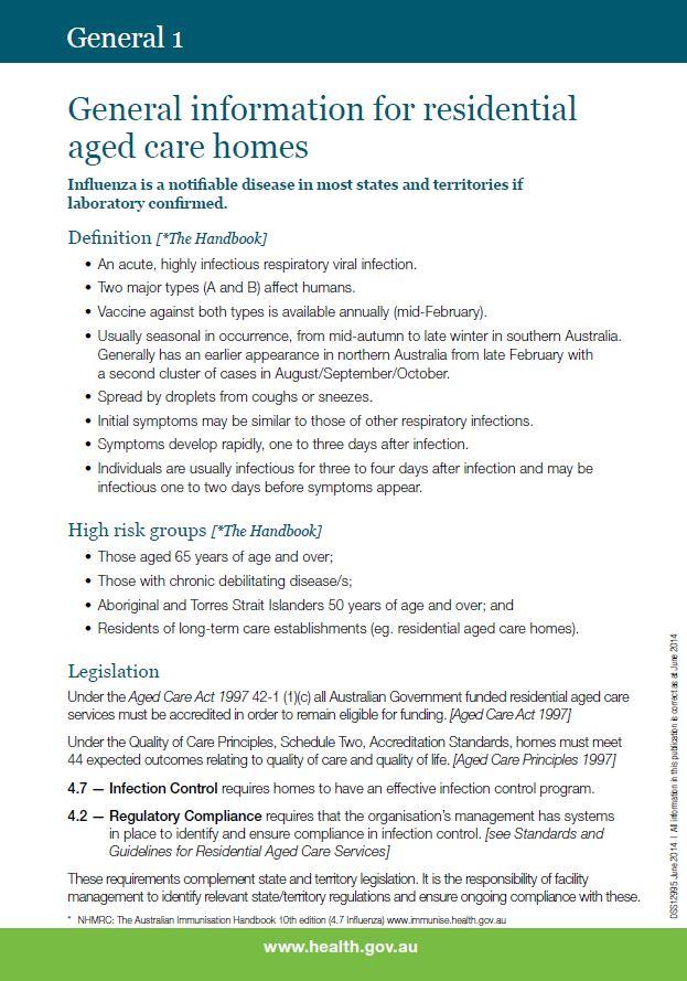 Fact Sheets — Influenza Kit for Residential Aged Care cover image