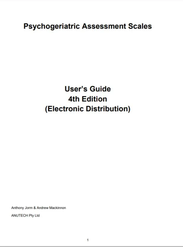Psychogeriatric Assessment Scales (PAS) User Guide cover