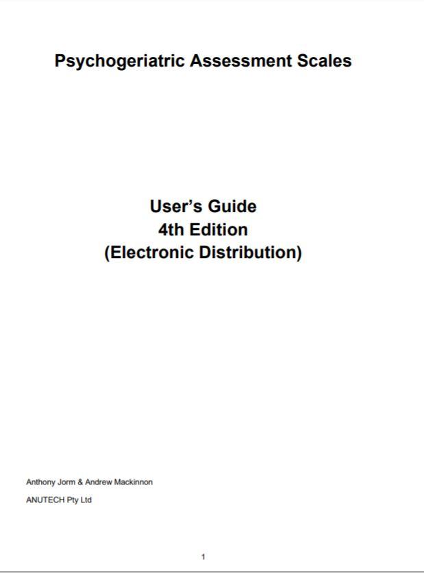 Psychogeriatric Assessment Scales (PAS) User Guide cover