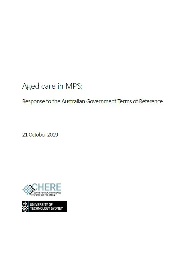 Cover image for Aged care in MPS: Response to the Australian Government Terms of Reference.