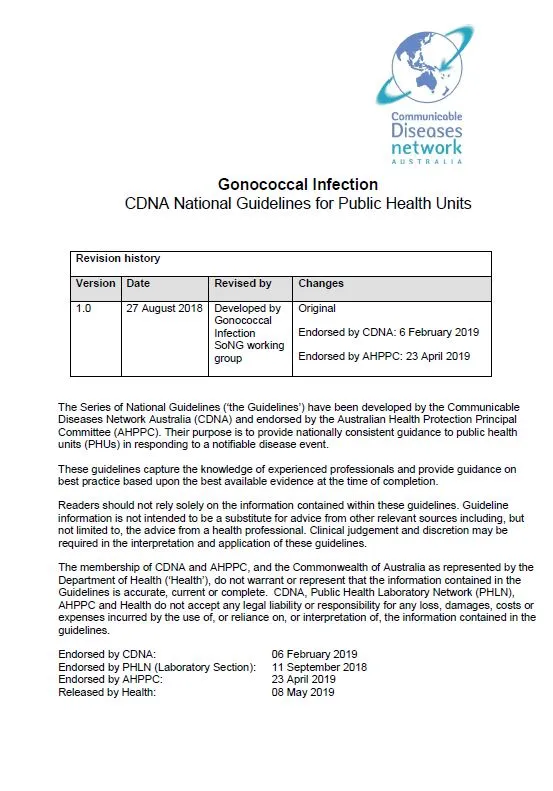 Cover image for CDNA National Guidelines – Gonococcal Infection