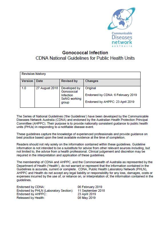 Cover image for CDNA National Guidelines – Gonococcal Infection