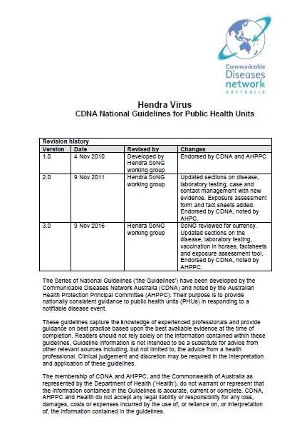 Cover image for CDNA National Guidelines – Hendra Virus