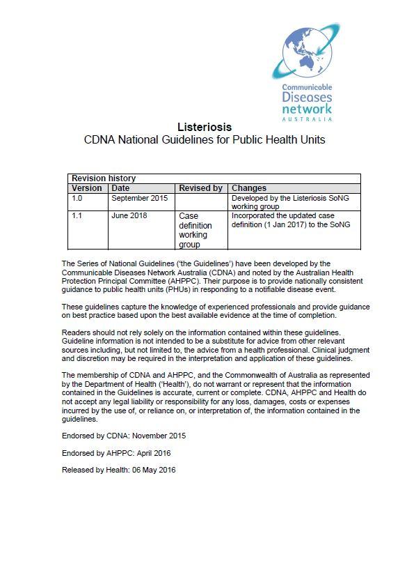 Cover image for CDNA Exposure Assessment Form – Listeriosis