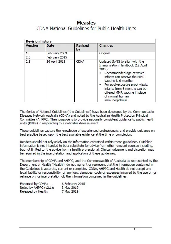 Cover image for CDNA National Guidelines – Measles