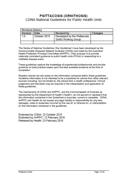 Cover image for CDNA National Guidelines – Psittacosis