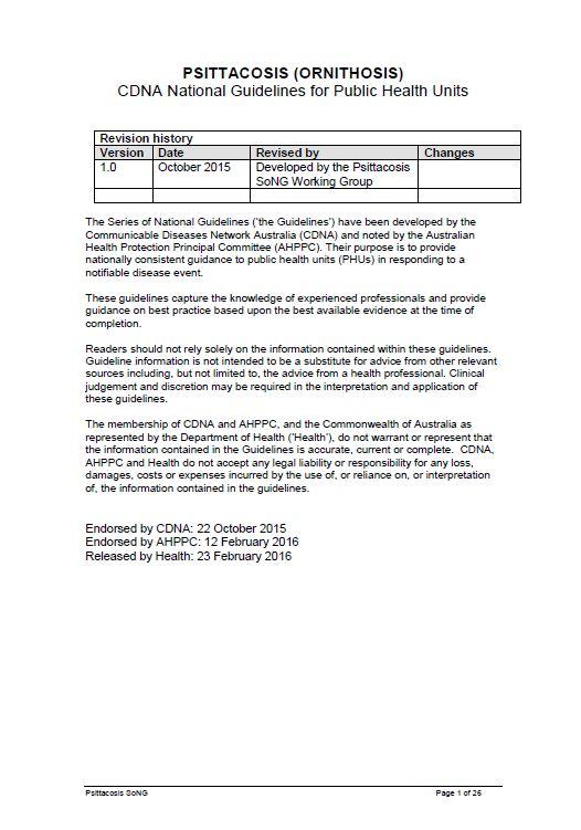Cover image for CDNA National Guidelines – Psittacosis