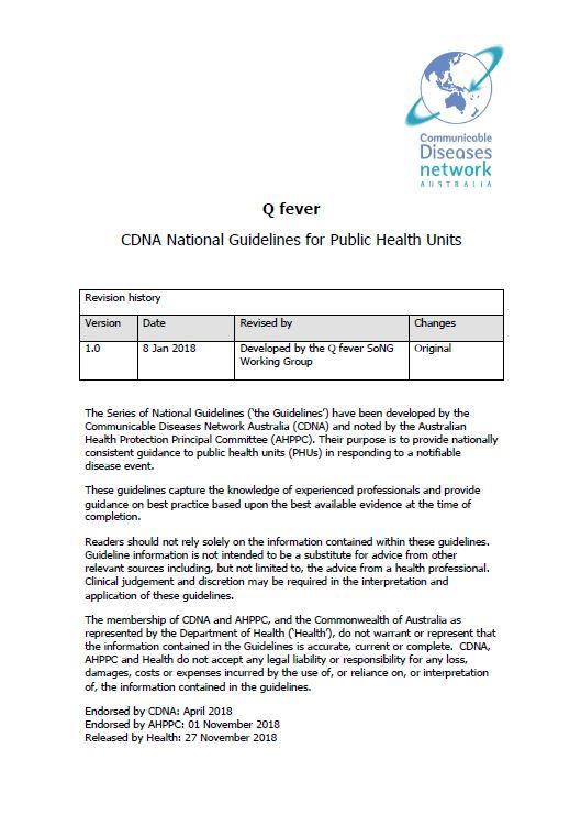 Cover image for CDNA National Guidelines – Q Fever