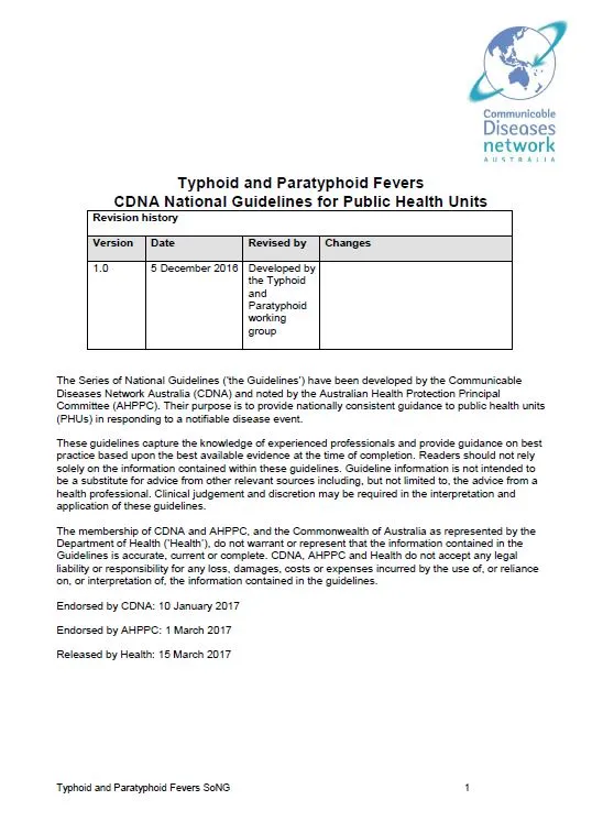 Cover image for CDNA Exposure Assessment Form – Typhoid and Paratyphoid