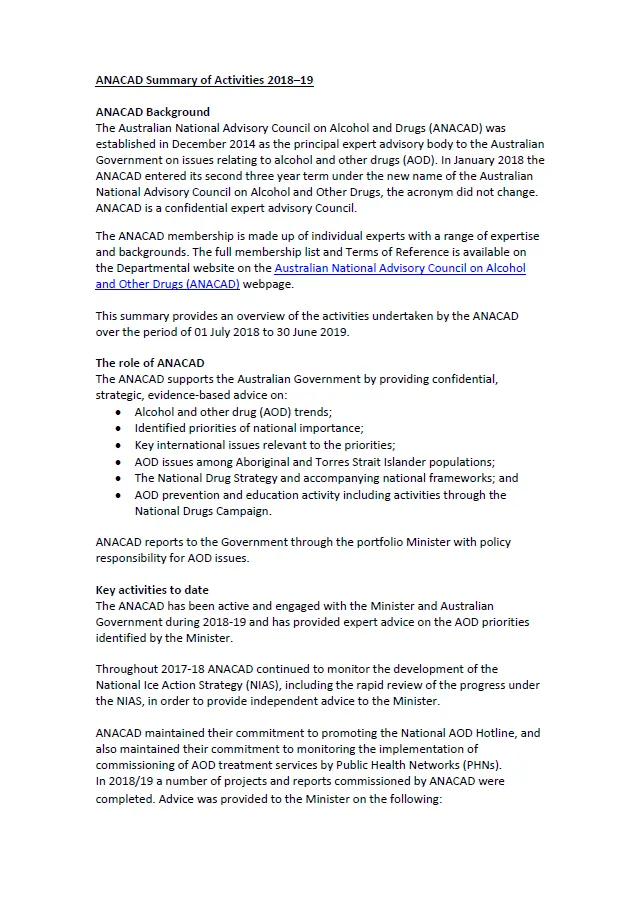 Cover image for ANACAD summary of activities 2018–19