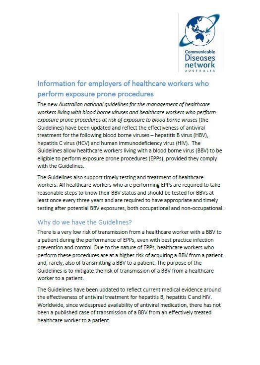 Cover image for Information for Employers of Healthcare Workers who Perform Exposure Prone Procedures 