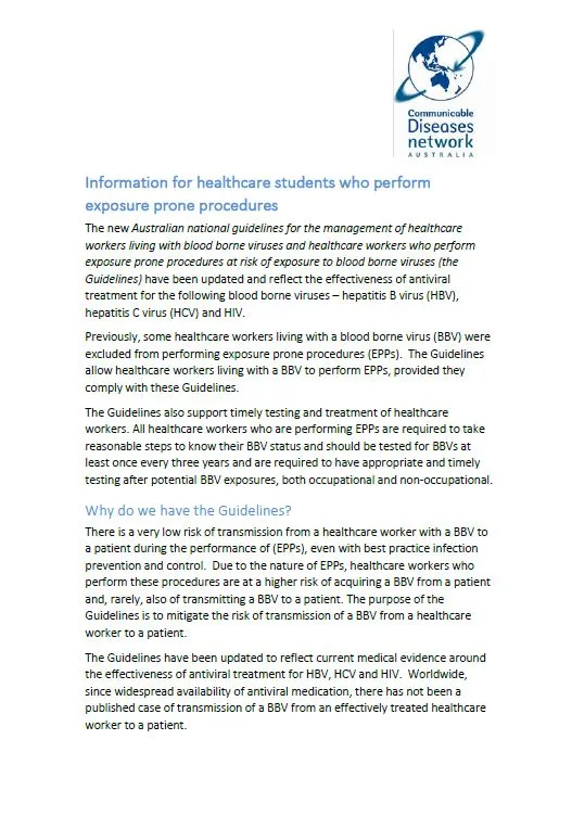 Cover image for Information for healthcare students who perform exposure prone procedures