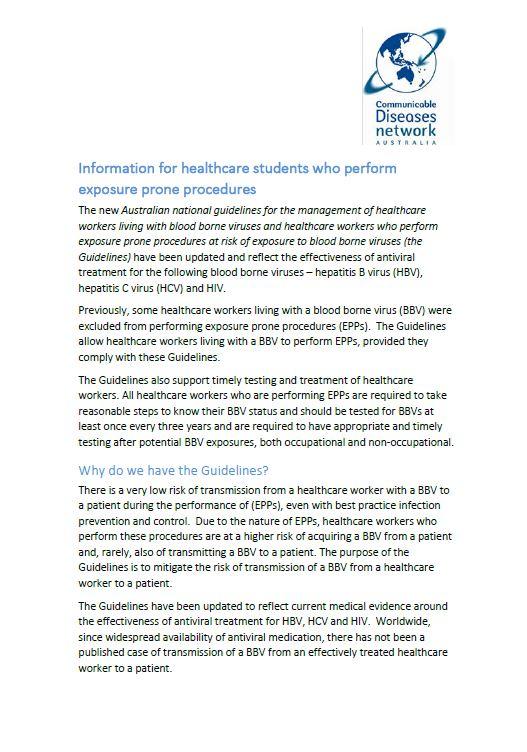Cover image for Information for healthcare students who perform exposure prone procedures
