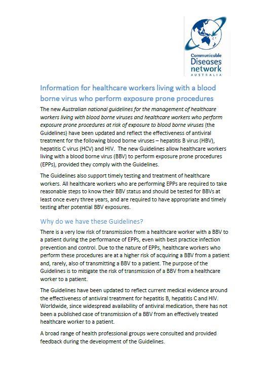 Information for healthcare workers living with a blood borne virus who perform exposure prone procedures