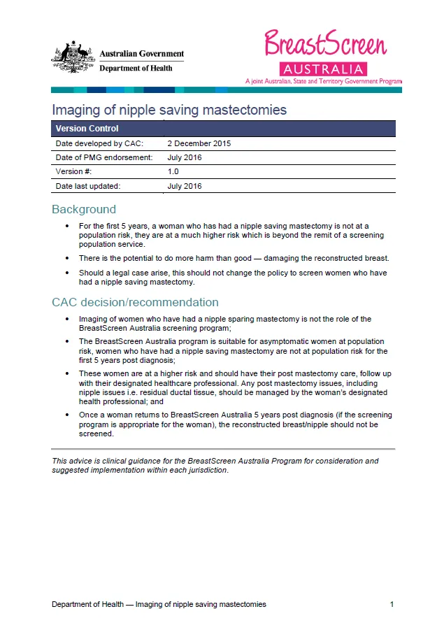 Cover image for Imaging of nipple saving mastectomies