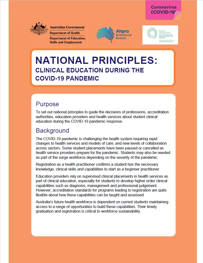 Cover image for National Principles: Clinical Education During the COVID-19 Pandemic