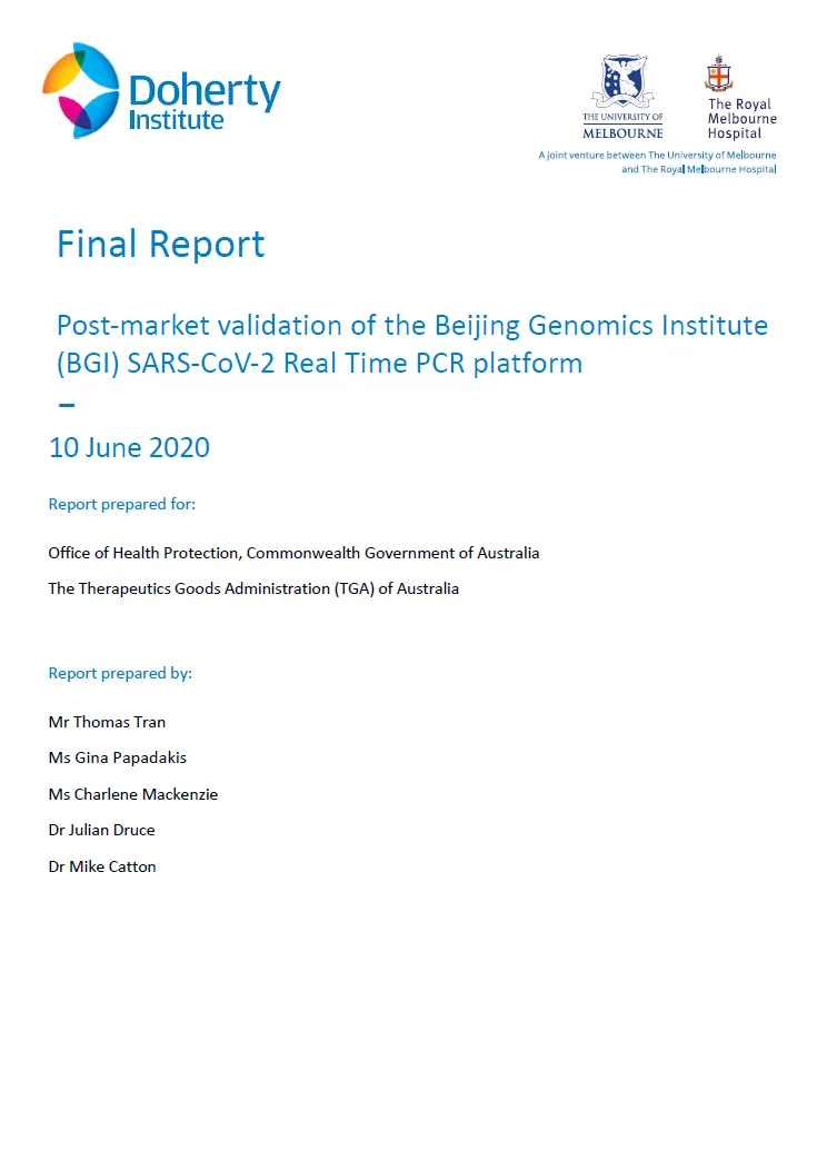 Cover image for Post-market validation of the Beijing Genomics Institute (BGI) SARS-CoV-2 Real Time PCR platform