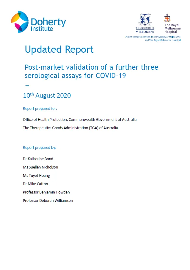 Post-market validation of a further three serological assays for COVID-19 – updated report