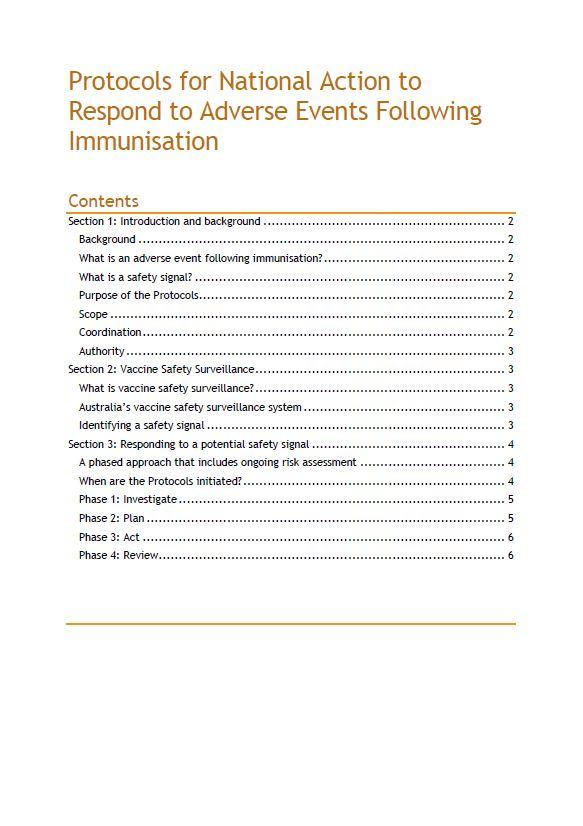 Cover image for Protocols for National Action to Respond to Adverse Events Following Immunisation