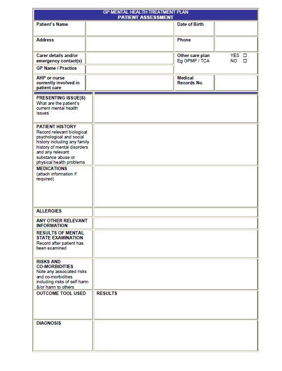 Better Access GP mental health treatment plan template Australian