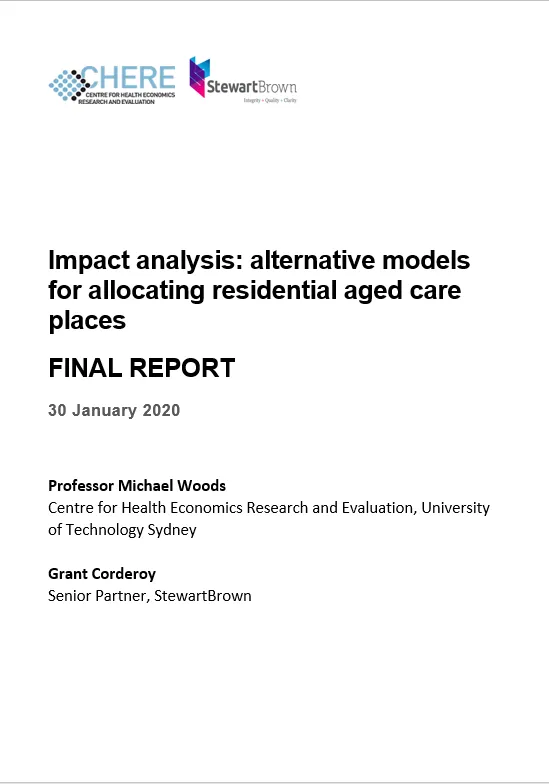 Final report: Impact analysis – alternative models for allocating residential aged care places