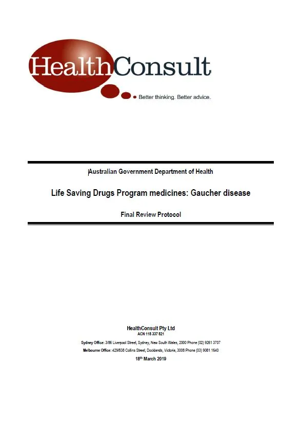 Cover image of Life Saving Drugs Program – Gaucher disease (type 1) – Medicines review protocol