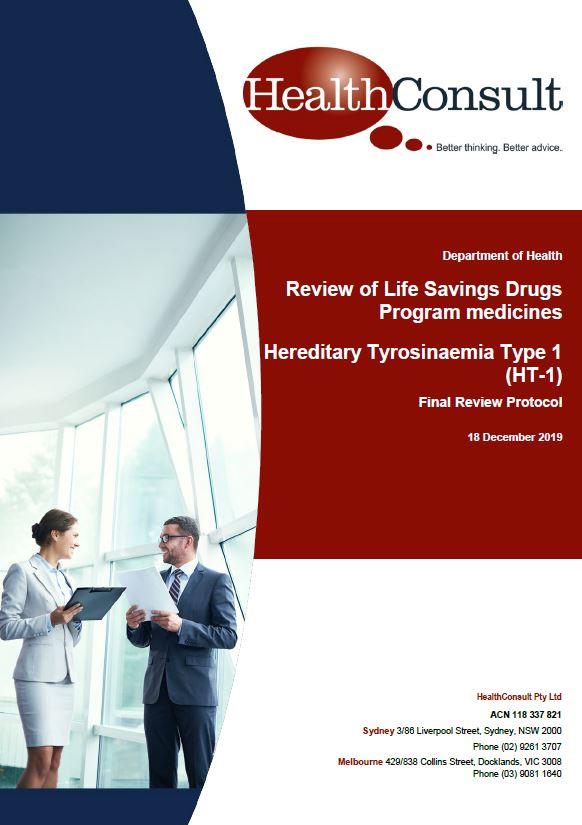 Cover image of Life Saving Drugs Program – Hereditary tyrosinaemia (type 1) – Medicines review protocol