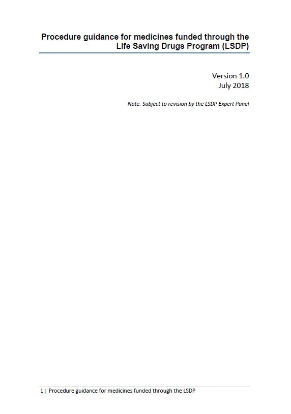 Cover image of Procedure guidance for medicines funded through the Life Saving Drugs Program