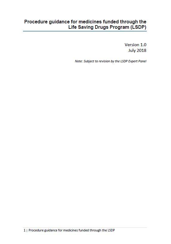 Cover image of Procedure guidance for medicines funded through the Life Saving Drugs Program
