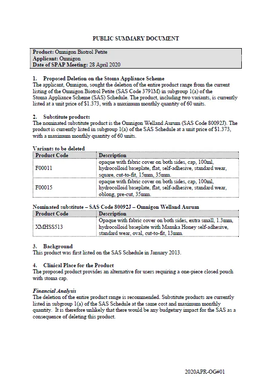 Cover image for SPAP public summary documents – April 2020 – Omnigon Biotrol Petite