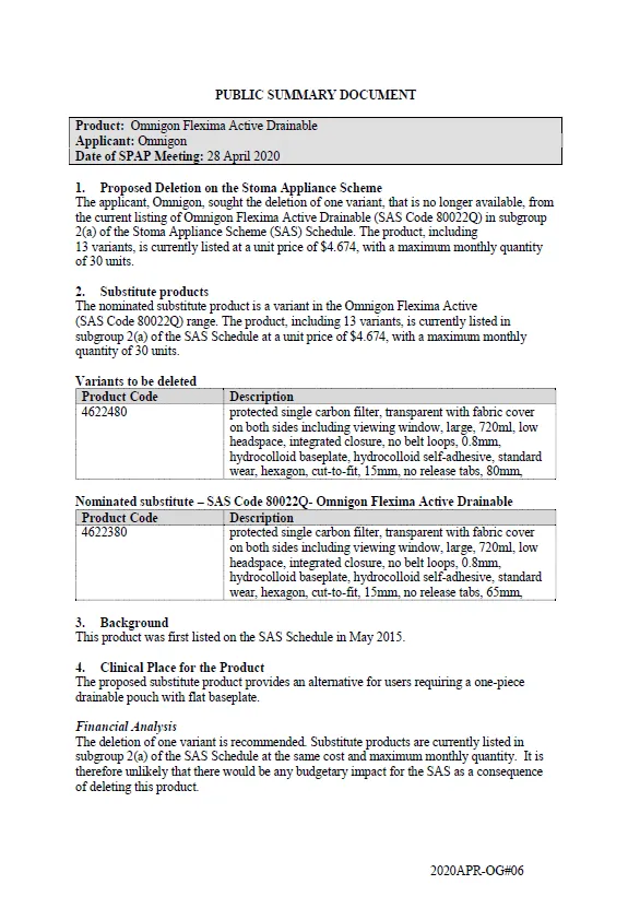 Cover image for SPAP public summary documents – April 2020 – Omnigon Flexima Active Drainable