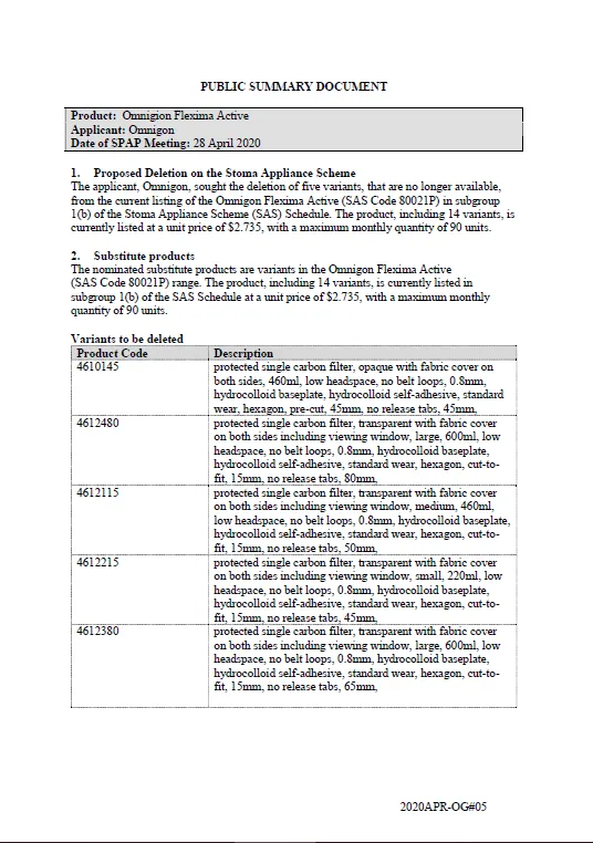 Cover image for SPAP public summary documents – April 2020 – Omnigon Flexima active