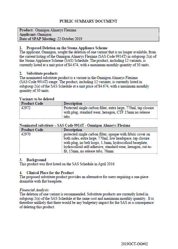 Cover image for SPAP public summary documents – October 2019 – Omnigon Almarys Flexima