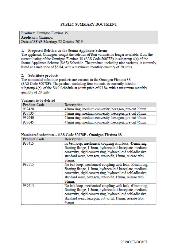 Cover image SPAP public summary documents – October 2019 – Omnigon Flexima 3S